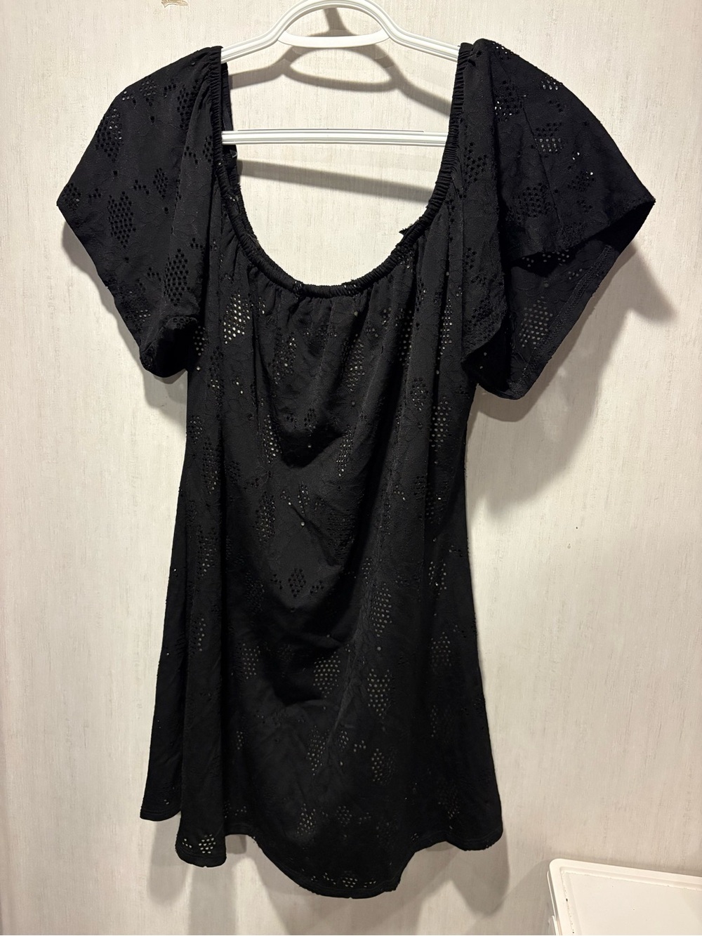 Black Eyelet Mini Dress with Scoop Neck